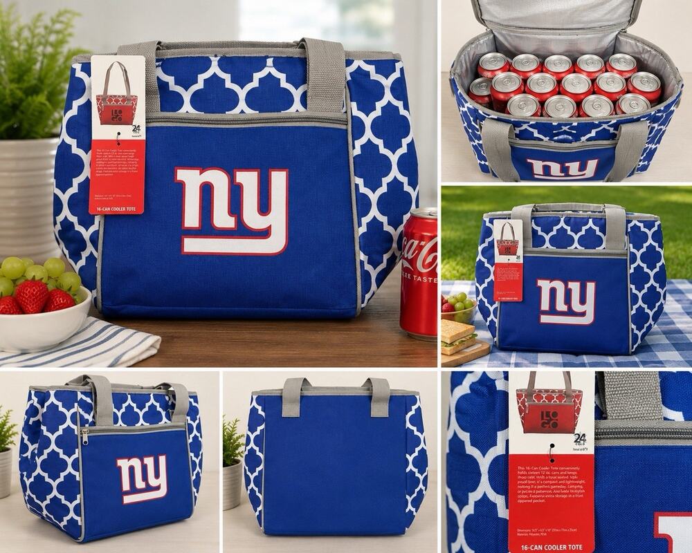 Logo Brands NY Giants 16 Can Cooler Tote Insulated Bag NWT NFL Blue